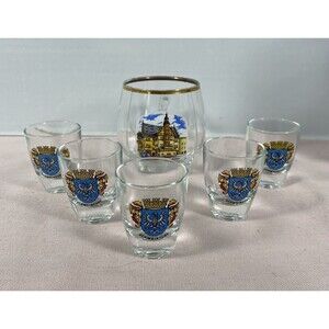 VTG German 5 Shot Glass Set  Schweinfurt - Rathaus. Plus 1 Drinking Glass.